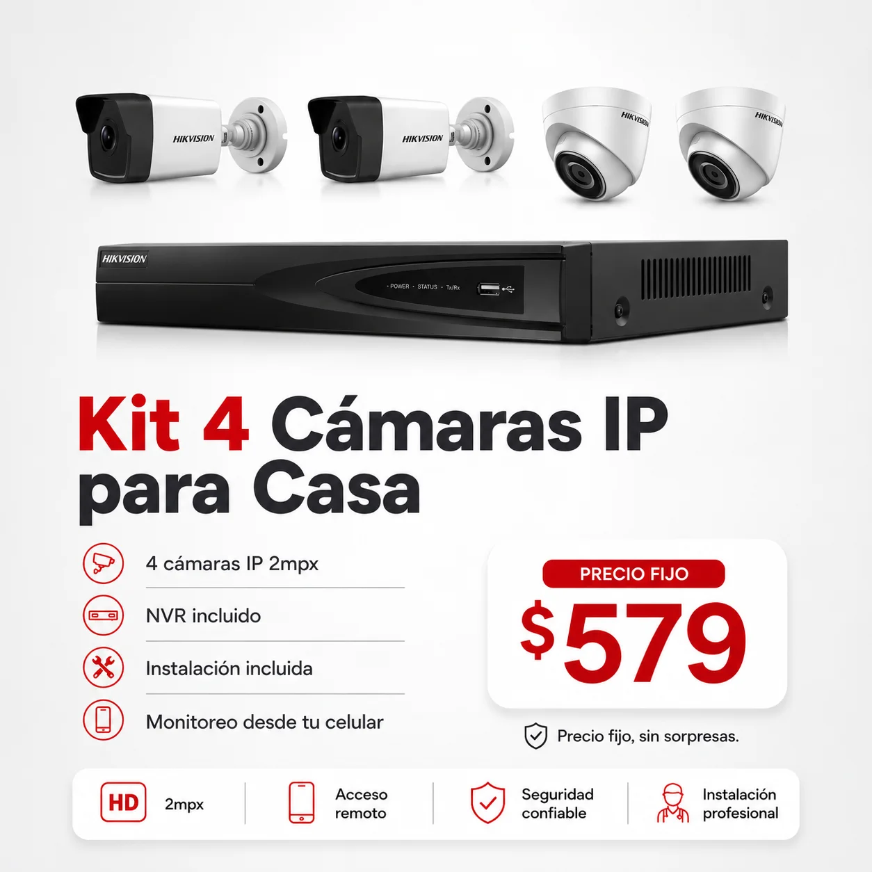 Kit 4 Cámaras IP Hikvision con NVR - Zecurity Panamá